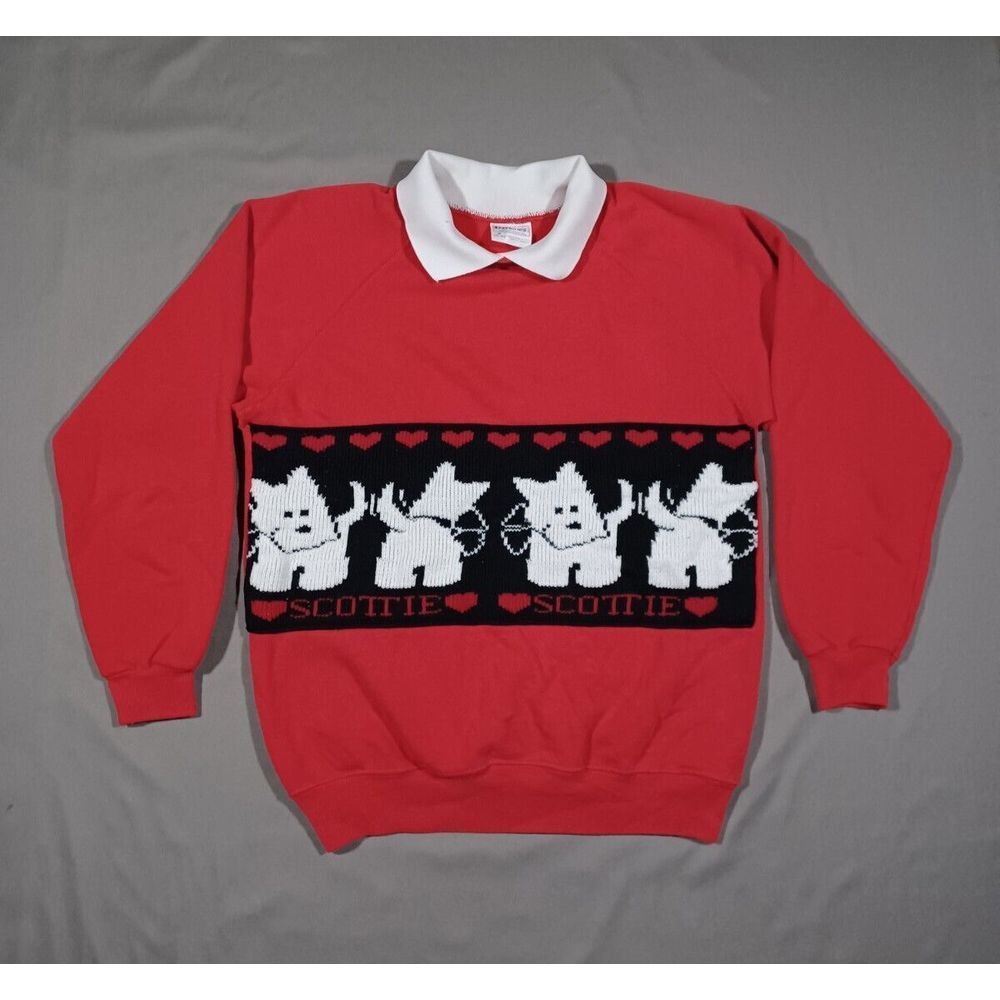Hanes Shirt Womens M Red Collared Scottie Dog Pullover Sweatshirt Vintage